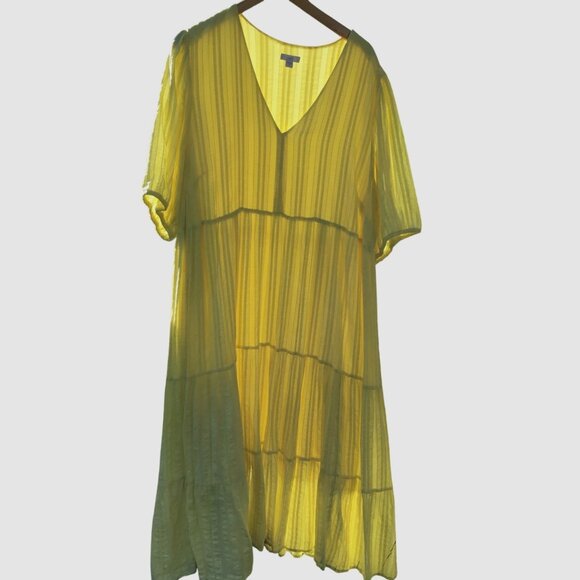 J. Jill 2X Yellow Pineapple Jacquard Tiered Maxi Dress Cottagecore Boho Lounge - Picture 1 of 8